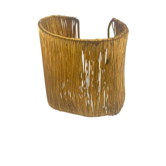 Vintage Wire Chunky Gold Metal Bangle Bracelet1 1/2" Open Weave Design - Picture 3 of 8